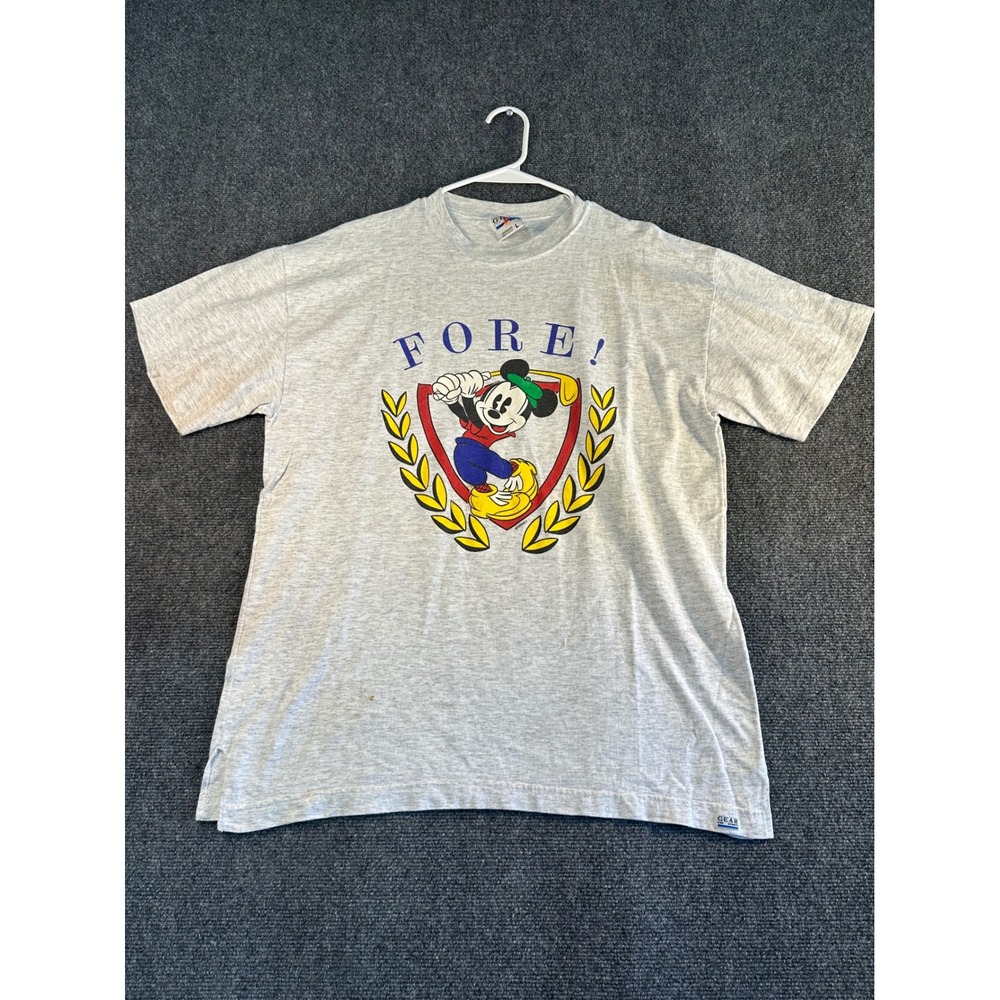 Vintage Mickey Mouse Golf Fore T-Shirt Heather Gray Large Gear for Sports 90s